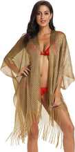 Load image into Gallery viewer, Metallic Light Beige Kimono Fringe Cover Up