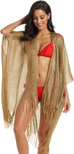 Load image into Gallery viewer, Metallic Silver Kimono Fringe Cover Up