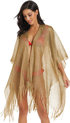 Metallic Gold Kimono Fringe Cover Up