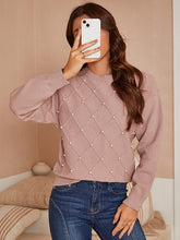 Load image into Gallery viewer, Studded Pearl Pink Pullover Long Sleeve Ribbed Knit Sweater