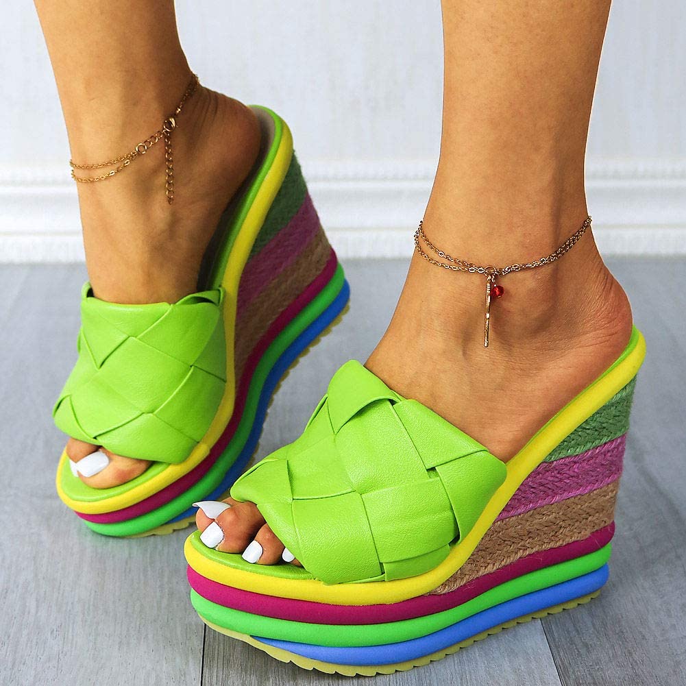 Summer Beach Green Espadrille Wedge Colorful Sandals