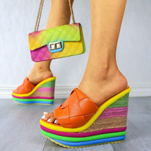 Load image into Gallery viewer, Summer Beach Orange Espadrille Wedge Colorful Sandals