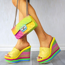 Load image into Gallery viewer, Summer Beach Yellow Espadrille Wedge Colorful Sandals