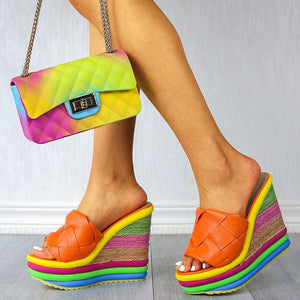 Summer Beach Orange Espadrille Wedge Colorful Sandals