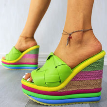Load image into Gallery viewer, Summer Beach Green Espadrille Wedge Colorful Sandals