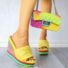 Load image into Gallery viewer, Summer Beach Yellow Espadrille Wedge Colorful Sandals