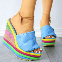 Load image into Gallery viewer, Summer Beach Blue Espadrille Wedge Colorful Sandals