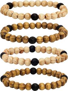 Wood Bracelet with Natural Lava Rock Stretch Wristlet Beads
