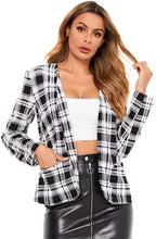 Load image into Gallery viewer, Elegant Open Front White and Black Houndstooth Blazer