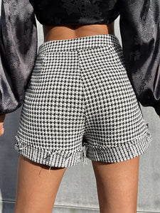 Black & White Plaid High Waisted Tweed Shorts