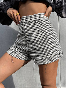 Black & White Plaid High Waisted Tweed Shorts