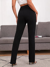 Load image into Gallery viewer, Elegant Black High Waisted Straight Leg Split Hem Pants