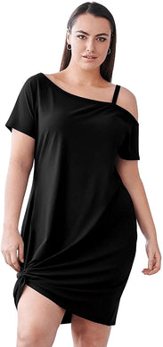 Plus Size Black Asymmetrical Off Shoulder Dress