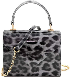 Mini Retro Leopard Patent Purple Box Flap leather Satchel Crossbody Handbag