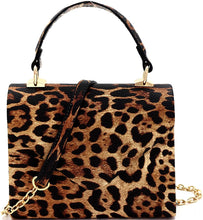 Load image into Gallery viewer, Mini Retro Leopard Patent Blue Box Flap leather Satchel Crossbody Handbag