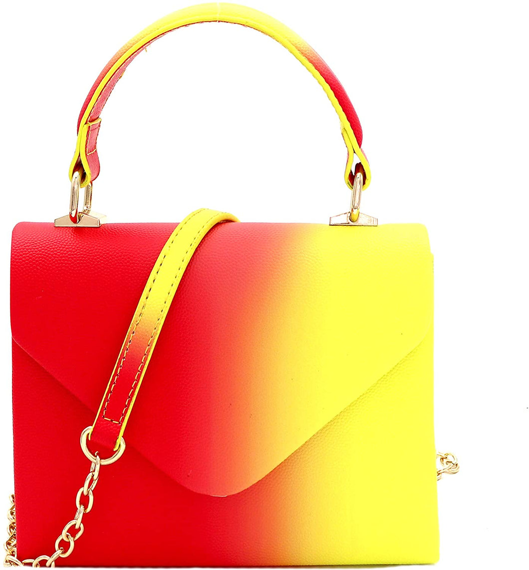 Mini Retro Mix Yellow Red Box Flap leather Satchel Crossbody Handbag