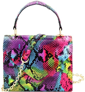 Mini Retro Multicolor Snake Print Box Flap leather Satchel Crossbody Handbag