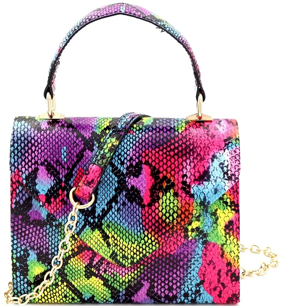 Mini Retro Multicolor Snake Print Box Flap leather Satchel Crossbody Handbag