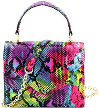 Load image into Gallery viewer, Mini Retro Bright Multicolor Snake Print Box Flap leather Satchel Crossbody Handbag