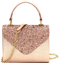 Load image into Gallery viewer, Mini Retro Glitter Rose Gold Box Flap leather Satchel Crossbody Handbag