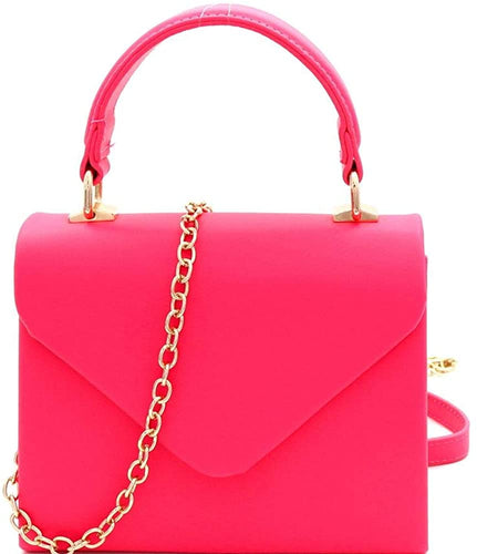 Mini Retro Neon Pink Box Flap leather Satchel Crossbody Handbag