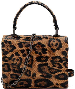 Mini Retro Glossy Crocodile Brown Box Flap leather Satchel Crossbody Handbag