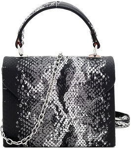 Mini Retro Glossy Crocodile Black Box Flap leather Satchel Crossbody Handbag