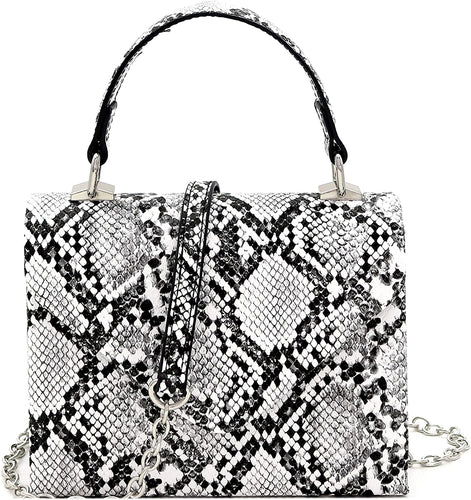 Mini Retro Silver Hardware Snake Black and White Box Flap leather Satchel Crossbody Handbag