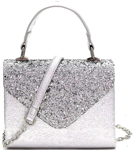 Mini Retro Glitter Silver Box Flap leather Satchel Crossbody Handbag