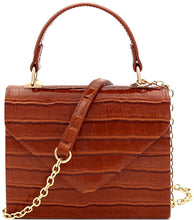 Load image into Gallery viewer, Mini Retro Glossy Crocodile Burgundy Box Flap leather Satchel Crossbody Handbag
