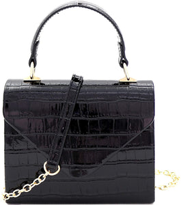 Mini Retro Stripe Print Black and White Box Flap leather Satchel Crossbody Handbag
