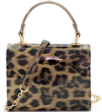 Load image into Gallery viewer, Mini Retro Leopard Patent Blue Box Flap leather Satchel Crossbody Handbag