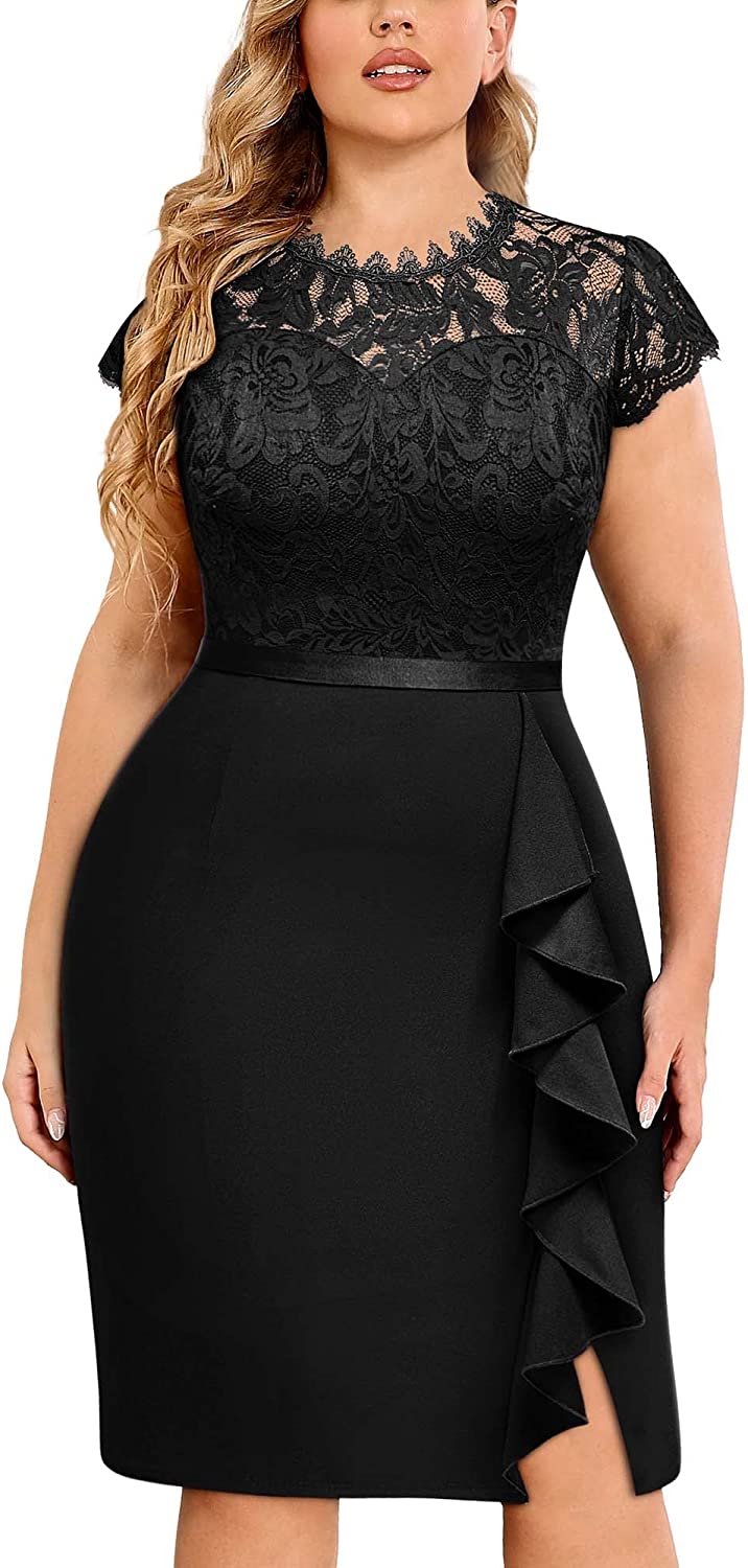 Plus Size Black Embroidered Lace Mermaid Dress