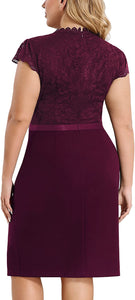 Plus Size Burgundy Embroidered Lace Mermaid Dress