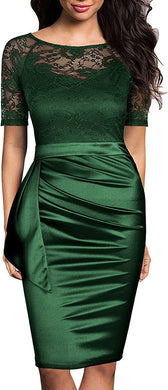 Lace Contrast Green Short Sleeve Casual Pencil Dress