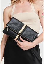Load image into Gallery viewer, Modern Striped Grey Vegan Leather Folder Over Clutch With Removable Chain Strap