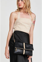 Load image into Gallery viewer, Modern Striped Grey Vegan Leather Folder Over Clutch With Removable Chain Strap