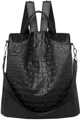 Petite Crocodile Pattern Black Zipper Closure Oxford Backpack