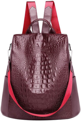 Petite Crocodile Pattern Red Zipper Closure Oxford Backpack