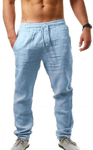 Loose Lightweight Drawstring White Linen Casual Long Pants