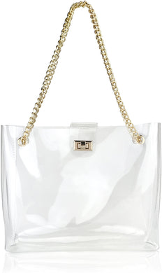 Multifunction Clear Chain Tote with Turn Lock Shoulder Handbag