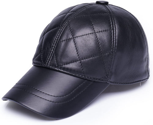 Classic Black Leather Diamond Design Snapback Hat