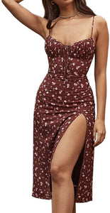 Good Better Dress Maroon Elegant Floral Print Sleeveless Maxi Dress