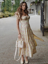 Load image into Gallery viewer, Good Better Dress Yellow  Elegant Floral Print Puff Sleeve Maxi Dress