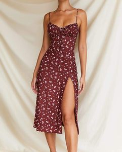 Good Better Dress Maroon Elegant Floral Print Sleeveless Maxi Dress