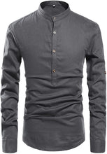 Load image into Gallery viewer, Men&#39;s Dark Grey Long Sleeve Linen Shirt