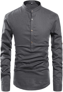 Men's Dark Grey Long Sleeve Linen Shirt