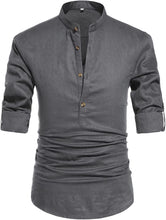 Load image into Gallery viewer, Men&#39;s Dark Grey Long Sleeve Linen Shirt