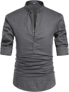 Men's Dark Grey Long Sleeve Linen Shirt