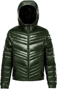 Men's Packable Black Insulated Warm Hooded Jacket Winter Coat